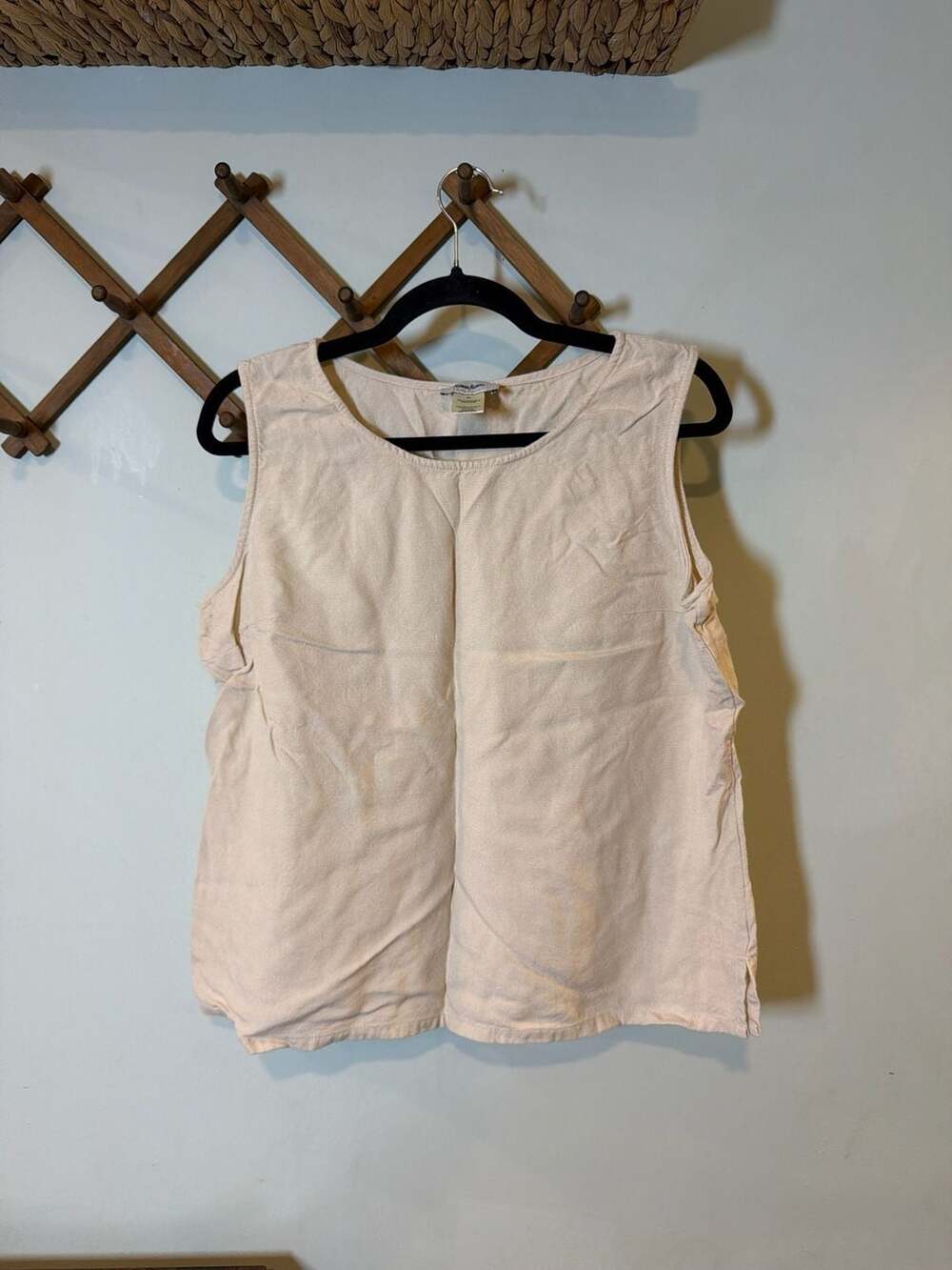 Neiman Marcus Exclusive Tussah Silk Blend Sleeveless Shell Top Cream Size XL